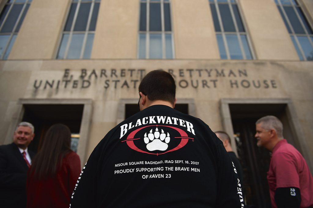 Vier Blackwater-medewerkers staan terecht in Washington (13 april 2015).