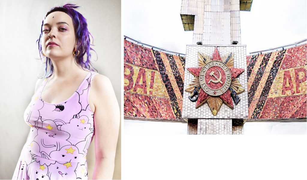 De 29-jarige make-up- en tattoo-artist Valentina woont bijna twee jaar in Polen. ‘Het leven in Wit-Rusland was ondraaglijk geworden voor mij. Hier kan ik ademen, plannen maken, terwijl ik mijn land, mijn vrienden en familie wel mis. Hopelijk zie ik ze dankzij de huidige ontwikkelingen gauw terug.’ Rechts: een belangrijke gedenkplaats nabij Minsk voor Sovjet-soldaten die vochten in de Tweede Wereldoorlog.