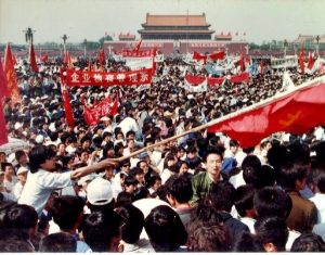Demonstranten op het Tiananmenplein, 1989