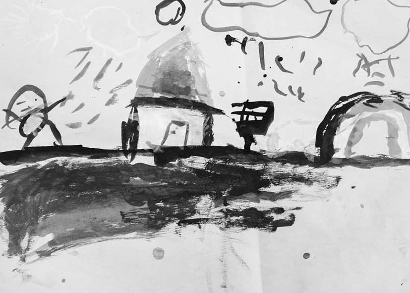 Kindertekening, gemaakt op 24 november 2024 tijdens een culturele dag in Kiryandongo, georganiseerd door het vluchtelingenjeugdcomité.