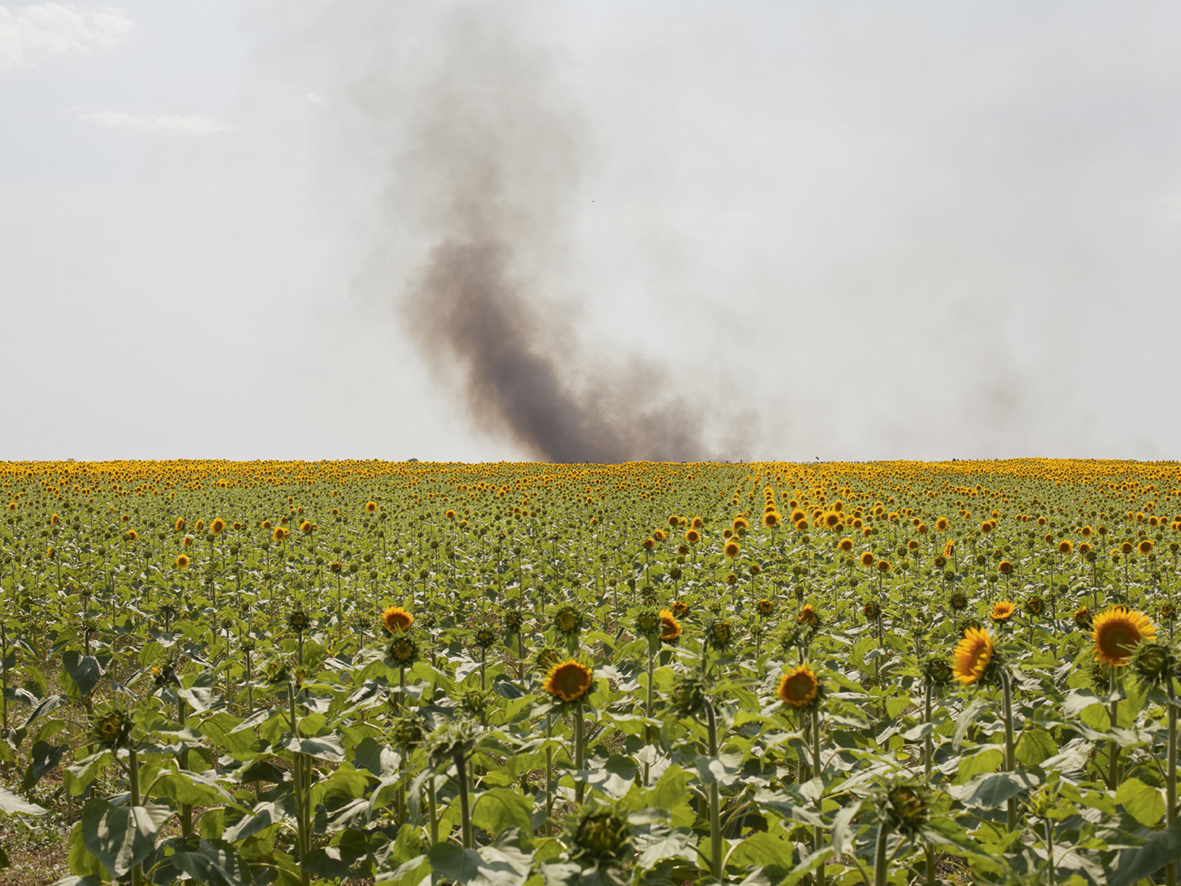 Rook van traangasgranaten stijgt op boven een akker bij het Franse Pré Sec. De politie probeert activisten, die een mars houden tegen de bouw van grote waterbassins in de regio, te stoppen.